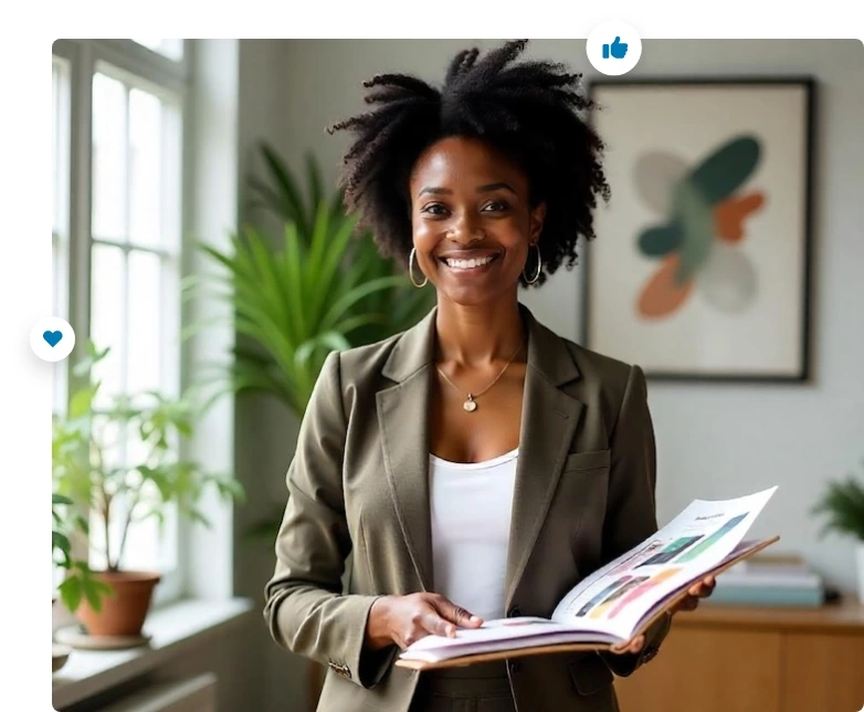 woman holding a presentation folder